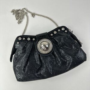 Rocawear Black Shimmer Small Handbag Purse Crossbody Chain Strap Y2K Rhinestones